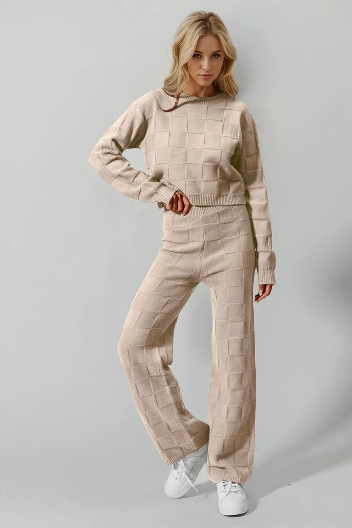 Checkered Knit Matching Set for Women