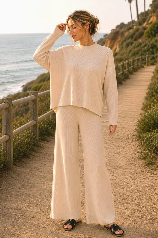 Light Beige Sweater Set for Women - front view