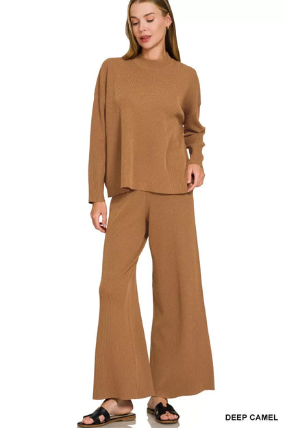 Deep Camel Sweater Set for Women - fabric detail