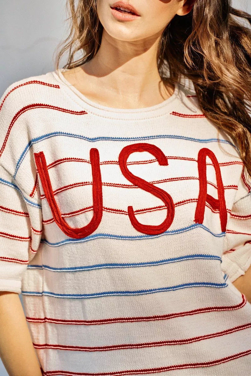 Women's USA Stripe Knit Sweater Top - color options