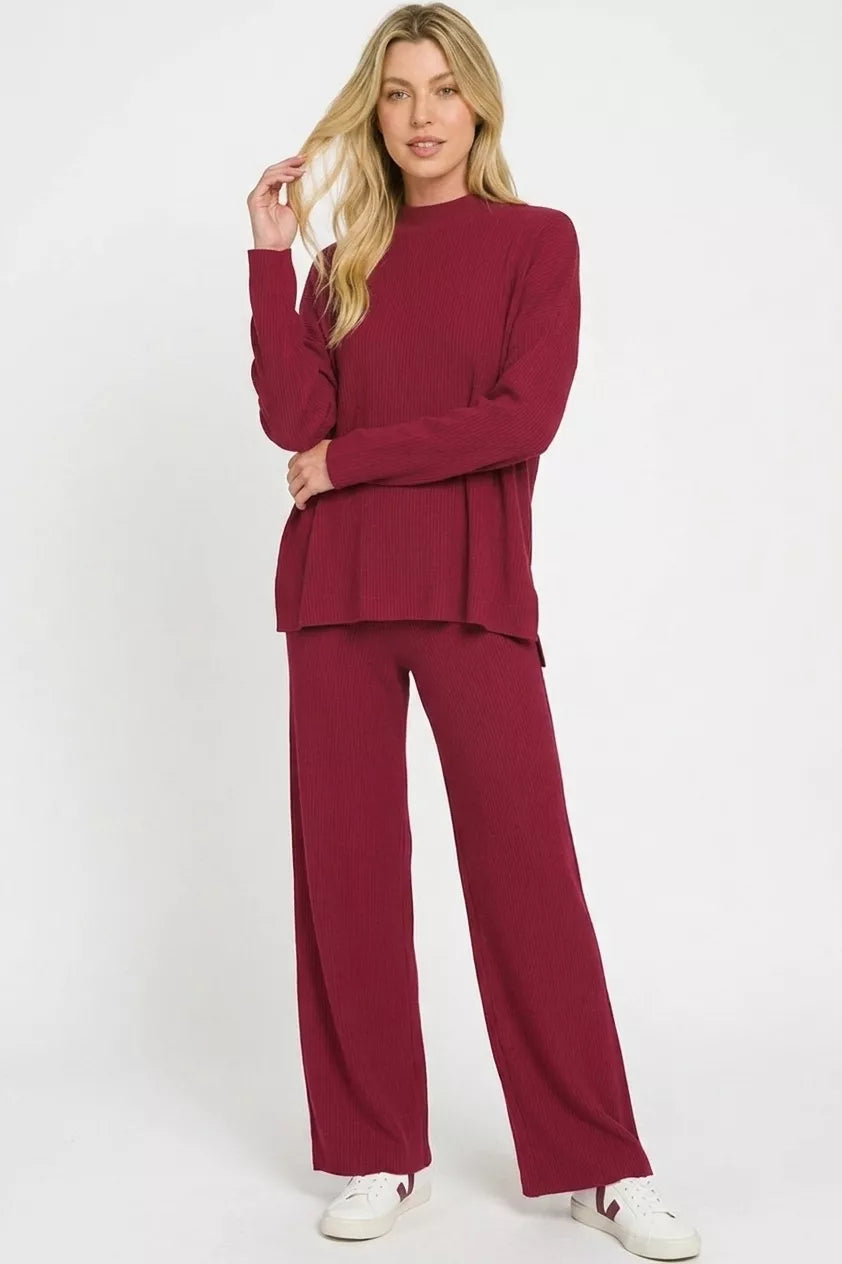 Cabernet Wine Sweater Set for Women - fabric detail