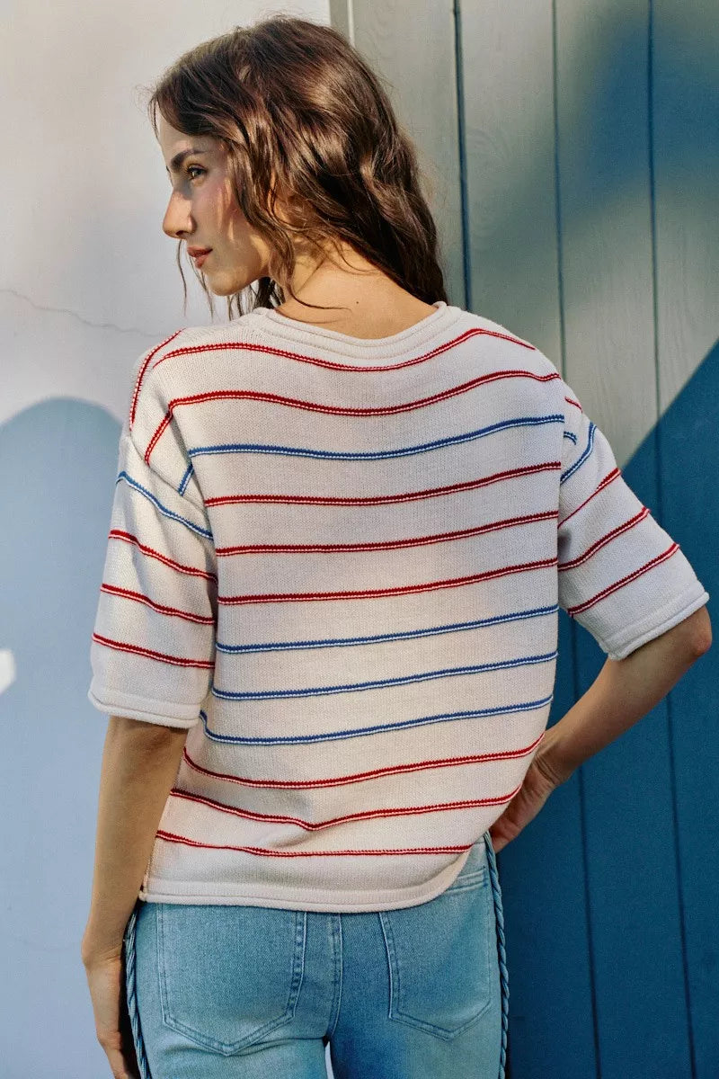 Women's USA Stripe Knit Sweater Top - fabric detail