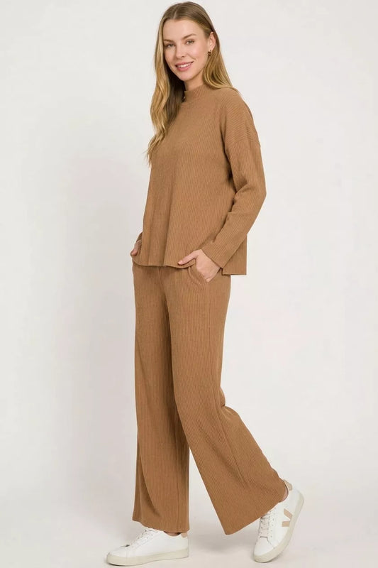 Deep Camel Sweater Set for Women - front view